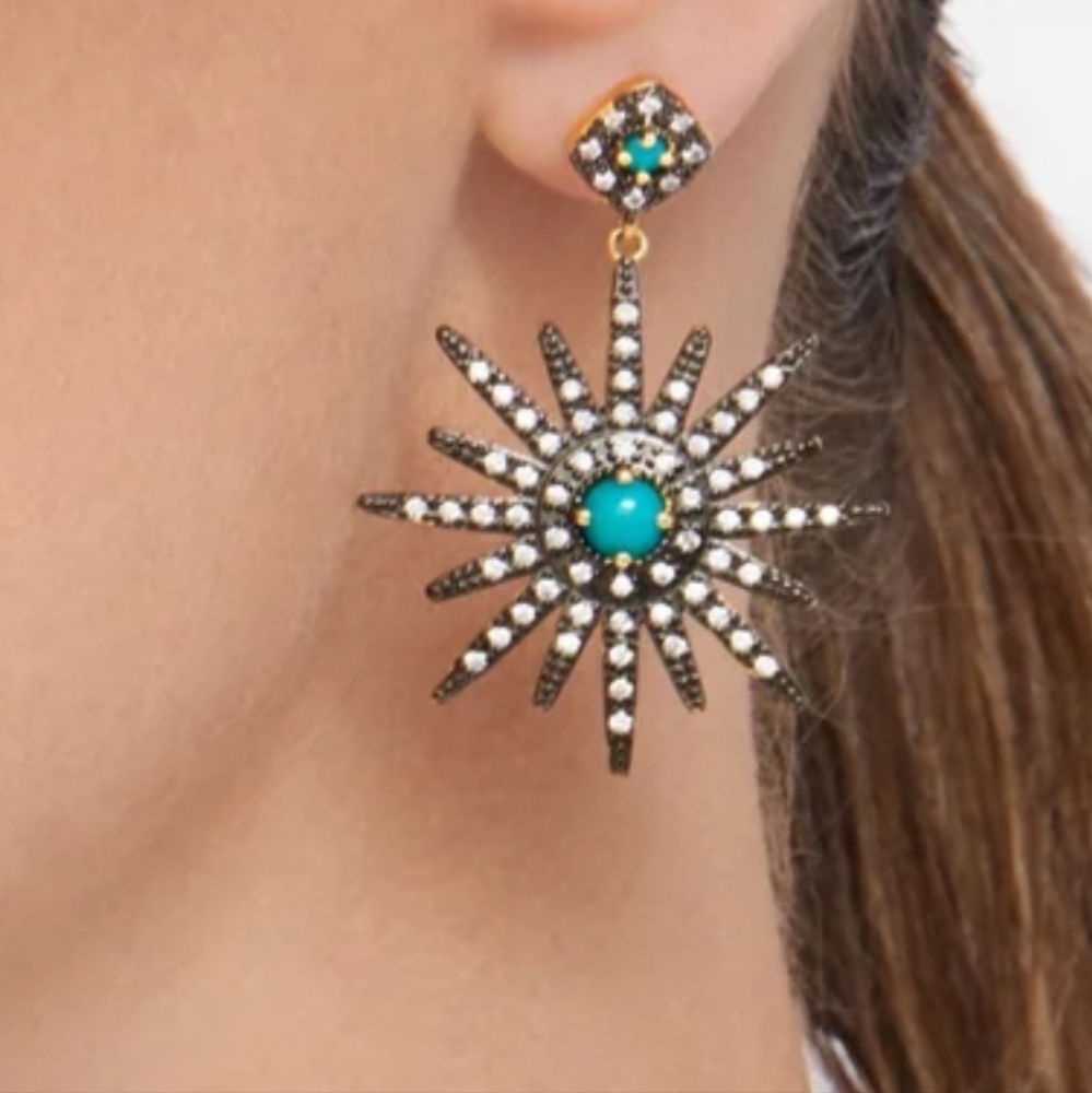 Adornia Blue/Silver Starburst Crystal Earrings‎